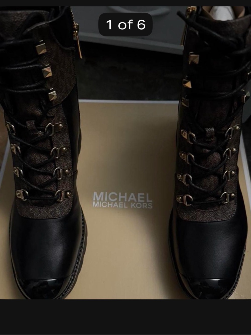 Michael Kors Black & Brown Lace-Up Combat Boots